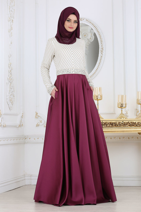 Evening Dresses - Plum Color Hijab Dress 4387MU