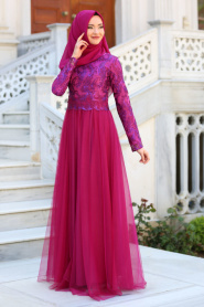 Evening Dresses - Plum Color Hijab Dress 7554MU - Thumbnail