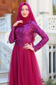 Evening Dresses - Plum Color Hijab Dress 7554MU - Thumbnail
