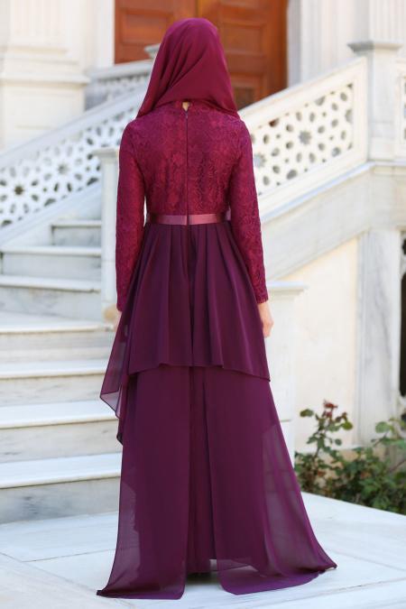 Evening Dresses - Plum Color Hijab Dress 7624MU - 3