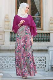 Evening Dresses - Plum Color Hijab Dress 7648MU - Thumbnail