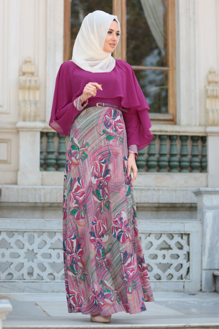 Evening Dresses - Plum Color Hijab Dress 7648MU