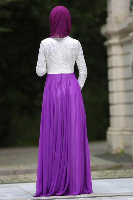 Evening Dresses - Plum Color Hijab Dress 7784MU - 2