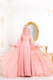 Evening Dresses - Powder Pink Evening Dress - 3726PD - Thumbnail