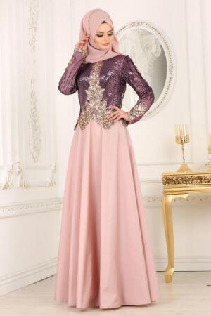 Evening Dresses - Powder Pink Hijab Dress 100PD - Thumbnail