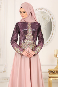 Evening Dresses - Powder Pink Hijab Dress 100PD - Thumbnail