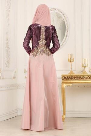 Evening Dresses - Powder Pink Hijab Dress 100PD - Thumbnail