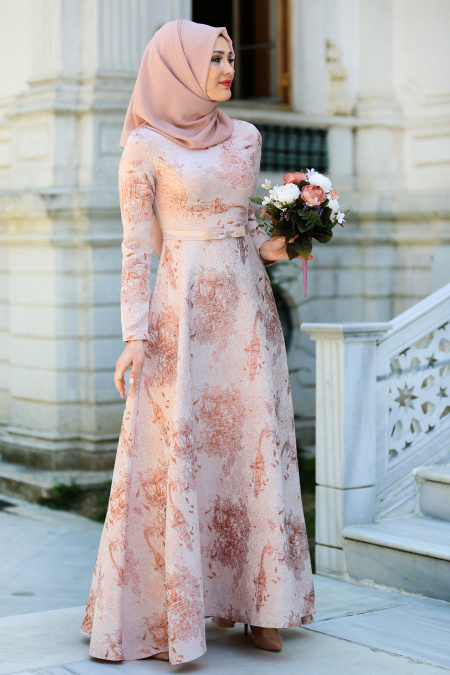 Evening Dresses - Powder Pink Hijab Dress 1787PD