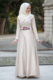 Evening Dresses - Powder Pink Hijab Dress 2223PD - Thumbnail