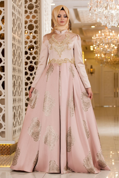 Evening Dresses - Powder Pink Hijab Dress 2240PD
