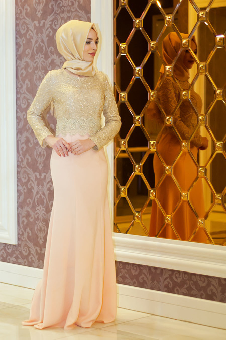 Evening Dresses - Powder Pink Hijab Dress 3364PD