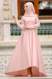 Evening Dresses - Powder Pink Hijab Dress 3543PD - Thumbnail