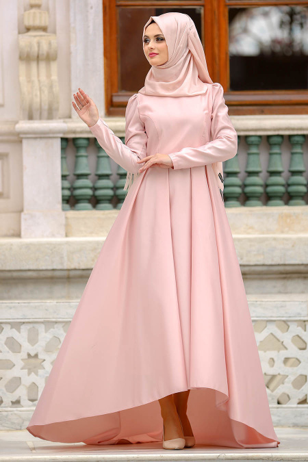 Evening Dresses - Powder Pink Hijab Dress 3543PD