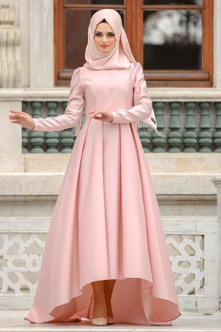 Evening Dresses - Powder Pink Hijab Dress 3543PD - 2