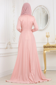 Evening Dresses - Powder Pink Hijab Dress 3577PD - Thumbnail