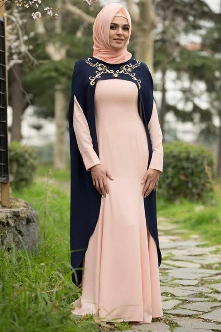 Evening Dresses - Powder Pink Hijab Dress 7022PD