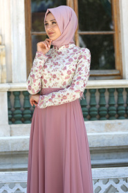Evening Dresses - Powder Pink Hijab Dress 7617PD - Thumbnail