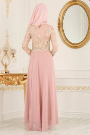 Evening Dresses - Powder Pink Hijab Dress 76462PD - Thumbnail