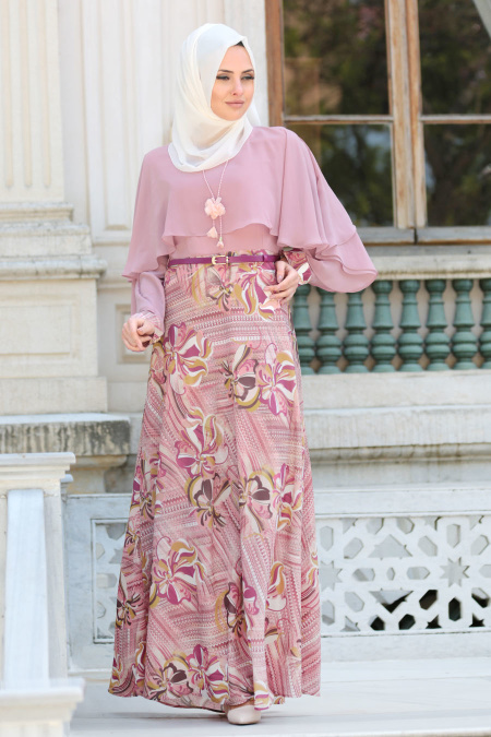 Evening Dresses - Powder Pink Hijab Dress 7648PD