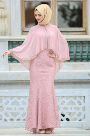 Evening Dresses - Powder Pink Hijab Dress 7658PD - Thumbnail
