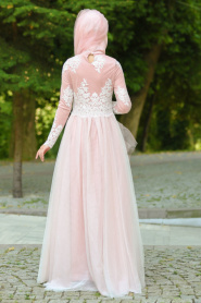 Evening Dresses - Powder Pink Hijab Dress 7659PD - Thumbnail