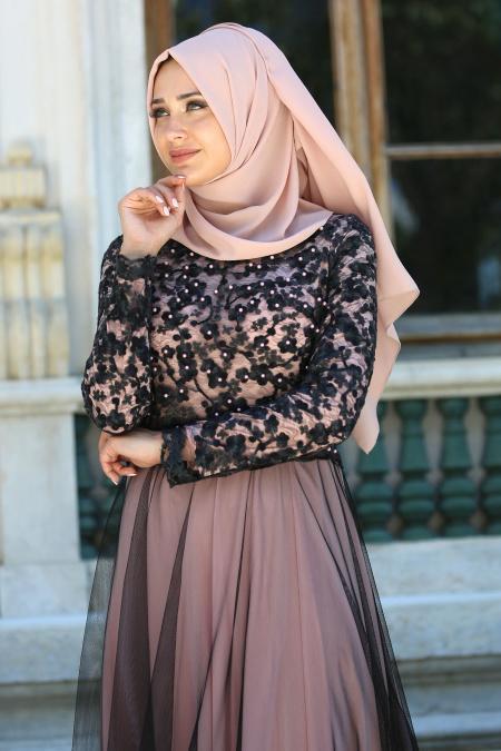 Evening Dresses - Powder Pink Hijab Dress 7727PD - 2