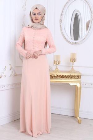 Evening Dresses - Powder Pink Hijab Dress 78590PD - 1
