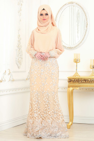 Evening Dresses - Powder Pink Hijab Evening Dress 4544PD - Thumbnail