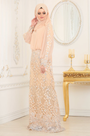Evening Dresses - Powder Pink Hijab Evening Dress 4544PD - Thumbnail