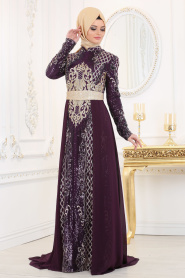 Evening Dresses - Purple Evening Dress 7553MOR - Thumbnail
