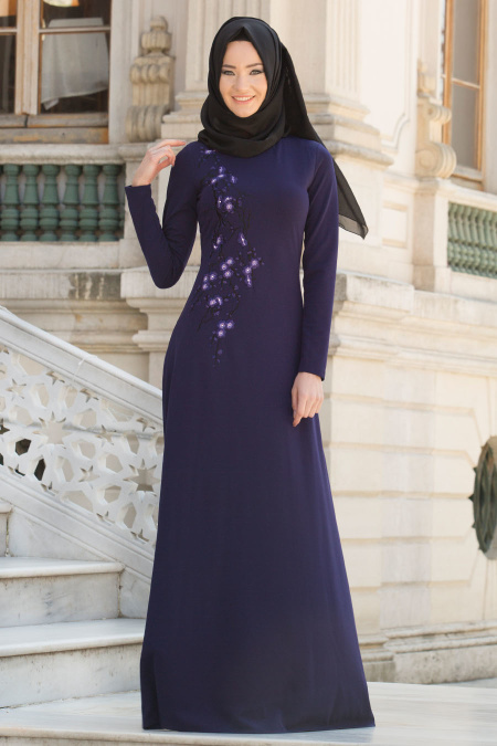 Evening Dresses - Purple Hijab Dress 10029MOR
