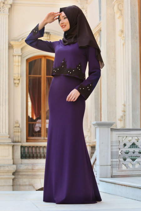 Evening Dresses - Purple Hijab Dress 10053MOR