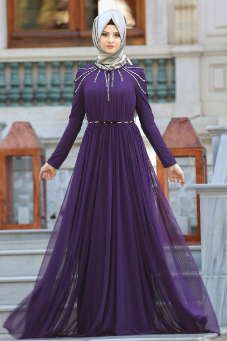 Evening Dresses - Purple Hijab Dress 102MOR