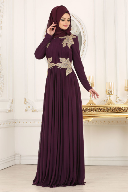 Evening Dresses - Purple Hijab Dress 1130MOR