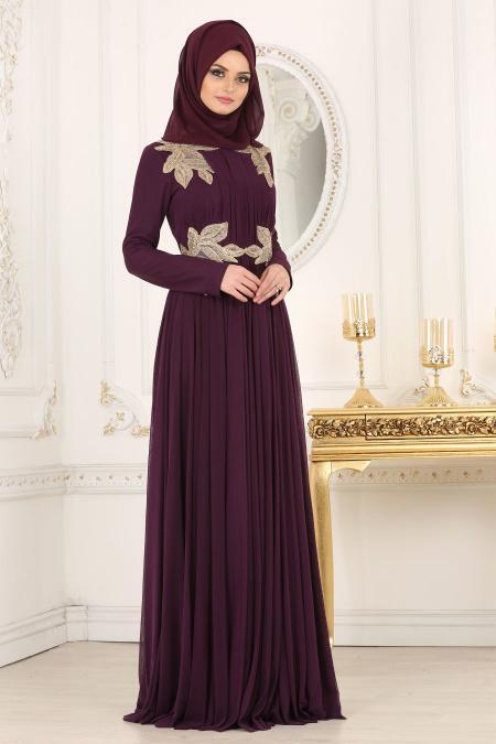 Evening Dresses - Purple Hijab Dress 1130MOR - 2