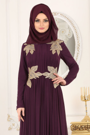 Evening Dresses - Purple Hijab Dress 1130MOR - Thumbnail