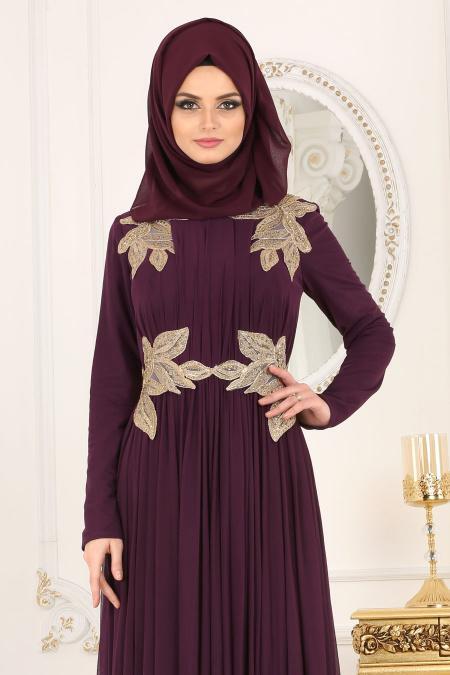 Evening Dresses - Purple Hijab Dress 1130MOR - 3
