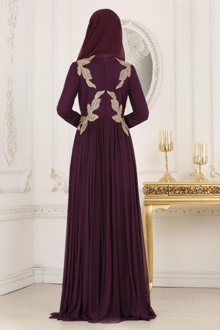 Evening Dresses - Purple Hijab Dress 1130MOR - 4