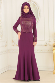 Evening Dresses - Purple Hijab Dress 20020MOR - Thumbnail