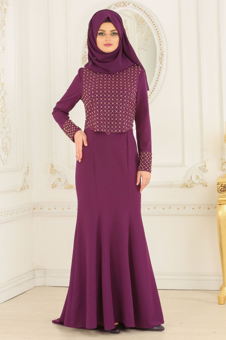 Evening Dresses - Purple Hijab Dress 20020MOR