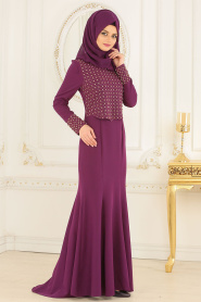 Evening Dresses - Purple Hijab Dress 20020MOR - Thumbnail
