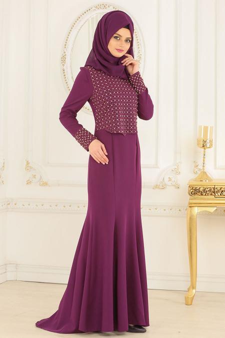 Evening Dresses - Purple Hijab Dress 20020MOR - 2