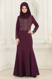Evening Dresses - Purple Hijab Dress 20110MOR - Thumbnail