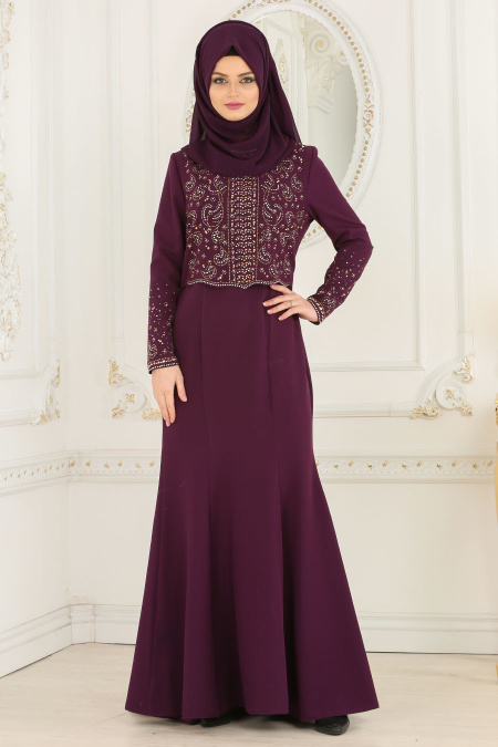 Evening Dresses - Purple Hijab Dress 20110MOR