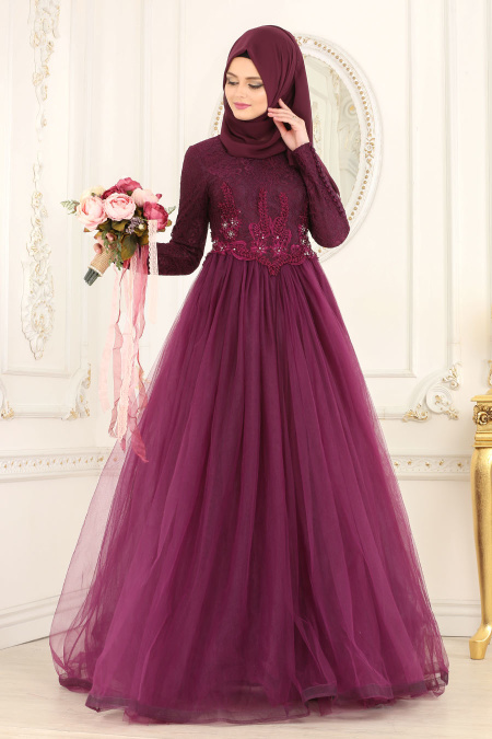 Evening Dresses - Purple Hijab Dress 205MOR