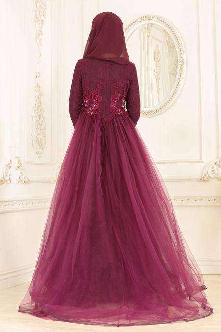 Evening Dresses - Purple Hijab Dress 205MOR - 3
