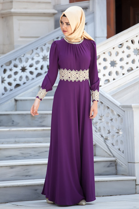 Evening Dresses - Purple Hijab Dress 2099MOR