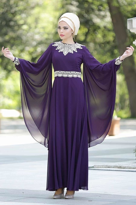 Evening Dresses - Purple Hijab Dress 2133MOR