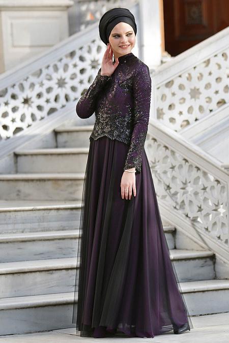 Evening Dresses - Purple Hijab Dress 2150MOR - 2