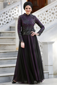 Evening Dresses - Purple Hijab Dress 2150MOR - Thumbnail